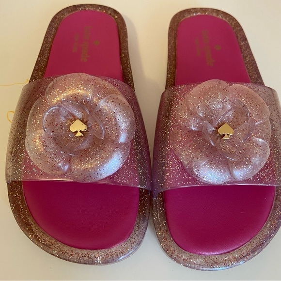 Kate Spade Jelly Slides Slip On Floral Glitter Sparkle Jelly Sandals Pink Size 7 - Picture 3 of 9